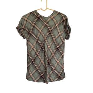 J. Jill XS Womens Short Sleeve Shirt Plaid Cotton Modal Blend Green Black
